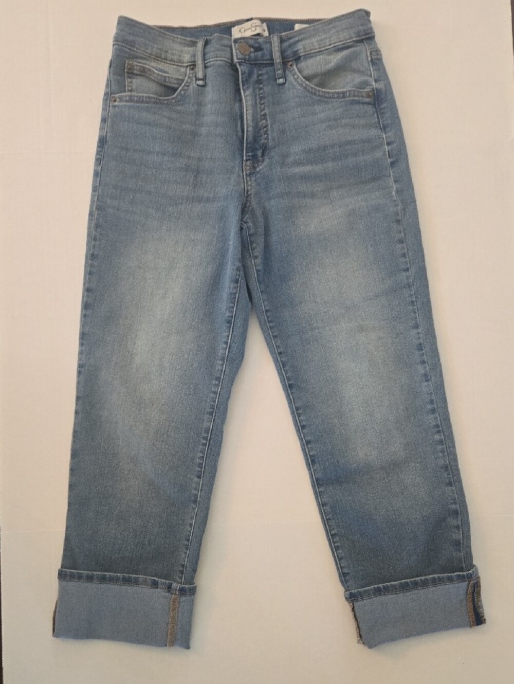 JESSICA SIMPSON Petite Boyfriend Jean Light Wash Crop Jeans